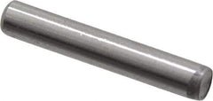 Made in USA - 1/8" Diam x 3/4" Pin Length Grade 8 Alloy Steel Standard Dowel Pin - Bright Finish, C 47-58 & C 60 (Surface) Hardness, 1,840 Lb (Single Shear), 3,680 Lb (Double Shear) Breaking Strength, 1 Beveled & 1 Rounded End - Industrial Tool & Supply