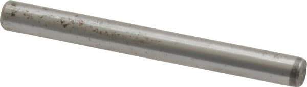 Made in USA - 1/8" Diam x 1-1/4" Pin Length Grade 8 Alloy Steel Standard Dowel Pin - Bright Finish, C 47-58 & C 60 (Surface) Hardness, 1,840 Lb (Single Shear), 3,680 Lb (Double Shear) Breaking Strength, 1 Beveled & 1 Rounded End - Industrial Tool & Supply
