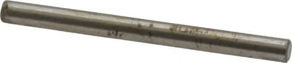 Made in USA - 1/8" Diam x 1-1/2" Pin Length Grade 8 Alloy Steel Standard Dowel Pin - Bright Finish, C 47-58 & C 60 (Surface) Hardness, 1,840 Lb (Single Shear), 3,680 Lb (Double Shear) Breaking Strength, 1 Beveled & 1 Rounded End - Industrial Tool & Supply