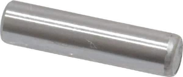 Made in USA - 3/16" Diam x 3/4" Pin Length Grade 8 Alloy Steel Standard Dowel Pin - Bright Finish, C 47-58 & C 60 (Surface) Hardness, 4,150 Lb (Single Shear), 8,300 Lb (Double Shear) Breaking Strength, 1 Beveled & 1 Rounded End - Industrial Tool & Supply