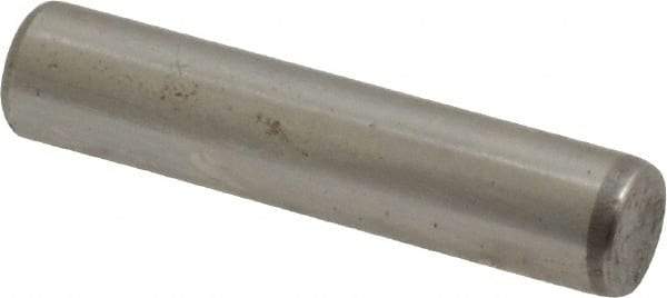 Made in USA - 3/16" Diam x 7/8" Pin Length Grade 8 Alloy Steel Standard Dowel Pin - Bright Finish, C 47-58 & C 60 (Surface) Hardness, 4,150 Lb (Single Shear), 8,300 Lb (Double Shear) Breaking Strength, 1 Beveled & 1 Rounded End - Industrial Tool & Supply