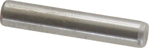 Made in USA - 3/16" Diam x 1" Pin Length Grade 8 Alloy Steel Standard Dowel Pin - Bright Finish, C 47-58 & C 60 (Surface) Hardness, 4,150 Lb (Single Shear), 8,300 Lb (Double Shear) Breaking Strength, 1 Beveled & 1 Rounded End - Industrial Tool & Supply
