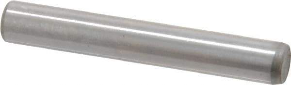 Made in USA - 3/16" Diam x 1-1/4" Pin Length Grade 8 Alloy Steel Standard Dowel Pin - Bright Finish, C 47-58 & C 60 (Surface) Hardness, 4,150 Lb (Single Shear), 8,300 Lb (Double Shear) Breaking Strength, 1 Beveled & 1 Rounded End - Industrial Tool & Supply