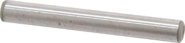 Made in USA - 3/16" Diam x 1-1/2" Pin Length Grade 8 Alloy Steel Standard Dowel Pin - Bright Finish, C 47-58 & C 60 (Surface) Hardness, 4,150 Lb (Single Shear), 8,300 Lb (Double Shear) Breaking Strength, 1 Beveled & 1 Rounded End - Industrial Tool & Supply