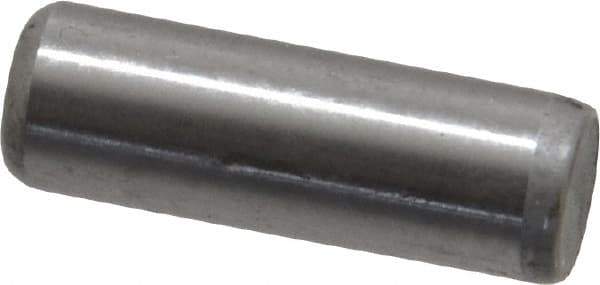 Made in USA - 1/4" Diam x 3/4" Pin Length Grade 8 Alloy Steel Standard Dowel Pin - Bright Finish, C 47-58 & C 60 (Surface) Hardness, 14,720 Lb (Double Shear), 7,360 Lb (Single Shear) Breaking Strength, 1 Beveled & 1 Rounded End - Industrial Tool & Supply