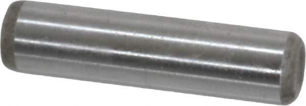 Made in USA - 1/4" Diam x 1" Pin Length Grade 8 Alloy Steel Standard Dowel Pin - Bright Finish, C 47-58 & C 60 (Surface) Hardness, 14,720 Lb (Double Shear), 7,360 Lb (Single Shear) Breaking Strength, 1 Beveled & 1 Rounded End - Industrial Tool & Supply