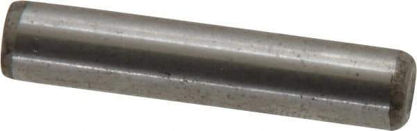Made in USA - 1/4" Diam x 1-1/4" Pin Length Grade 8 Alloy Steel Standard Dowel Pin - Bright Finish, C 47-58 & C 60 (Surface) Hardness, 14,720 Lb (Double Shear), 7,360 Lb (Single Shear) Breaking Strength, 1 Beveled & 1 Rounded End - Industrial Tool & Supply