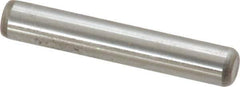 Made in USA - 1/4" Diam x 1-1/2" Pin Length Grade 8 Alloy Steel Standard Dowel Pin - Bright Finish, C 47-58 & C 60 (Surface) Hardness, 14,720 Lb (Double Shear), 7,360 Lb (Single Shear) Breaking Strength, 1 Beveled & 1 Rounded End - Industrial Tool & Supply