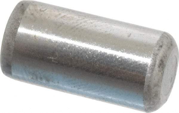 Made in USA - 5/16" Diam x 5/8" Pin Length Grade 8 Alloy Steel Standard Dowel Pin - Bright Finish, C 47-58 & C 60 (Surface) Hardness, 11,500 Lb (Single Shear), 23,000 Lb (Double Shear) Breaking Strength, 1 Beveled & 1 Rounded End - Industrial Tool & Supply