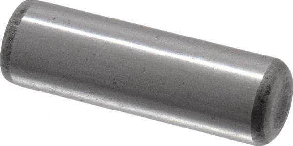 Made in USA - 5/16" Diam x 1" Pin Length Grade 8 Alloy Steel Standard Dowel Pin - Bright Finish, C 47-58 & C 60 (Surface) Hardness, 11,500 Lb (Single Shear), 23,000 Lb (Double Shear) Breaking Strength, 1 Beveled & 1 Rounded End - Industrial Tool & Supply
