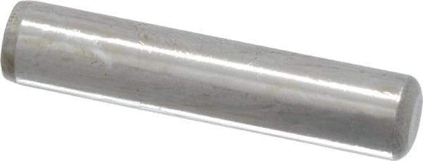 Made in USA - 5/16" Diam x 1-1/2" Pin Length Grade 8 Alloy Steel Standard Dowel Pin - Bright Finish, C 47-58 & C 60 (Surface) Hardness, 11,500 Lb (Single Shear), 23,000 Lb (Double Shear) Breaking Strength, 1 Beveled & 1 Rounded End - Industrial Tool & Supply