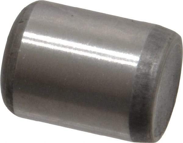 Made in USA - 3/8" Diam x 1/2" Pin Length Grade 8 Alloy Steel Standard Dowel Pin - Bright Finish, C 47-58 & C 60 (Surface) Hardness, 16,550 Lb (Single Shear), 33,100 Lb (Double Shear) Breaking Strength, 1 Beveled & 1 Rounded End - Industrial Tool & Supply
