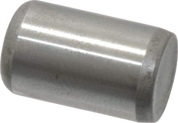 Made in USA - 3/8" Diam x 5/8" Pin Length Grade 8 Alloy Steel Standard Dowel Pin - Bright Finish, C 47-58 & C 60 (Surface) Hardness, 16,550 Lb (Single Shear), 33,100 Lb (Double Shear) Breaking Strength, 1 Beveled & 1 Rounded End - Industrial Tool & Supply
