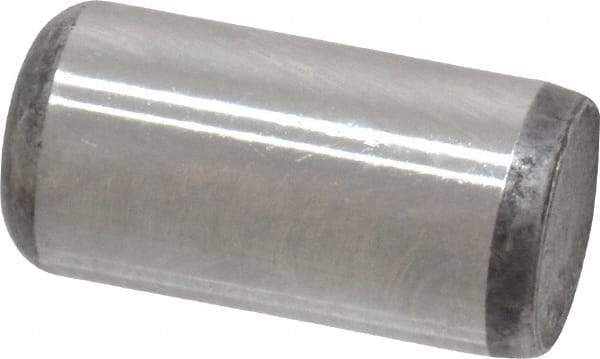 Made in USA - 3/8" Diam x 3/4" Pin Length Grade 8 Alloy Steel Standard Dowel Pin - Bright Finish, C 47-58 & C 60 (Surface) Hardness, 16,550 Lb (Single Shear), 33,100 Lb (Double Shear) Breaking Strength, 1 Beveled & 1 Rounded End - Industrial Tool & Supply