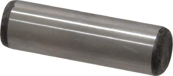 Made in USA - 3/8" Diam x 1-1/4" Pin Length Grade 8 Alloy Steel Standard Dowel Pin - Bright Finish, C 47-58 & C 60 (Surface) Hardness, 16,550 Lb (Single Shear), 33,100 Lb (Double Shear) Breaking Strength, 1 Beveled & 1 Rounded End - Industrial Tool & Supply