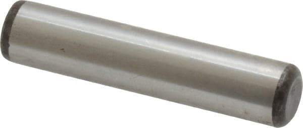 Made in USA - 3/8" Diam x 1-3/4" Pin Length Grade 8 Alloy Steel Standard Dowel Pin - Bright Finish, C 47-58 & C 60 (Surface) Hardness, 16,550 Lb (Single Shear), 33,100 Lb (Double Shear) Breaking Strength, 1 Beveled & 1 Rounded End - Industrial Tool & Supply