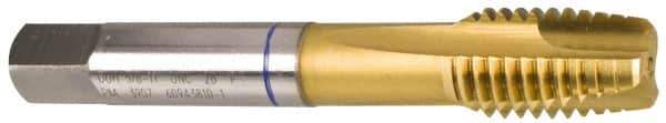 Guhring - M2x0.40 Metric Coarse, 3 Flute, TiN Finish, Powdered Metal Spiral Point Tap - Plug Chamfer, Right Hand Thread, 1-3/4" OAL, 0.141" Shank Diam, 6H Class of Fit, Series 3906 - Exact Industrial Supply