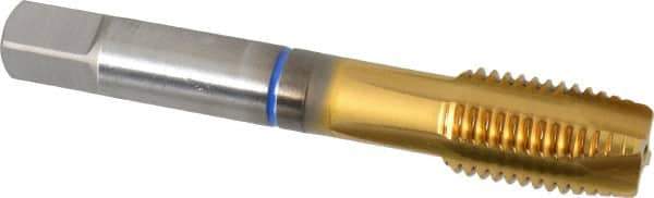 Guhring - M16x2.00 Metric Coarse, 4 Flute, TiN Finish, Powdered Metal Spiral Point Tap - Plug Chamfer, Right Hand Thread, 3-13/16" OAL, 0.945" Thread Length, 0.48" Shank Diam, 6H Class of Fit, Series 3906 - Exact Industrial Supply