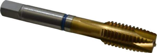Guhring - 1/2-13 UNC, 4 Flute, TiN Finish, Powdered Metal Spiral Point Tap - Plug Chamfer, Right Hand Thread, 3-3/8" OAL, 0.866" Thread Length, 0.367" Shank Diam, 2B Class of Fit, Series 3907 - Exact Industrial Supply