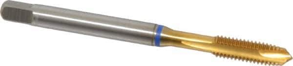 Guhring - #10-32 UNF, 3 Flute, TiN Finish, Powdered Metal Spiral Point Tap - Plug Chamfer, Right Hand Thread, 2.382" OAL, 0.551" Thread Length, 0.194" Shank Diam, 2B Class of Fit, Series 3908 - Exact Industrial Supply