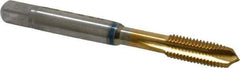 Guhring - 1/4-28 UNF, 3 Flute, TiN Finish, Powdered Metal Spiral Point Tap - Plug Chamfer, Right Hand Thread, 2-1/2" OAL, 0.63" Thread Length, 0.255" Shank Diam, 2B Class of Fit, Series 3908 - Exact Industrial Supply