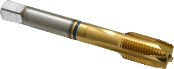 Guhring - 1/2-20 UNF, 4 Flute, TiN Finish, Powdered Metal Spiral Point Tap - Plug Chamfer, Right Hand Thread, 3-3/8" OAL, 0.866" Thread Length, 0.367" Shank Diam, 2B Class of Fit, Series 3908 - Exact Industrial Supply