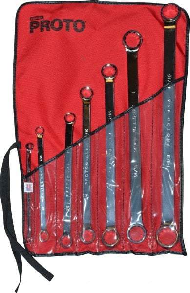 Proto - 7 Piece, 5/16" x 3/8" to 1-1/16" x 1-1/8", 12 Point Box End Wrench Set - Inch Measurement Standard, Full Polish Finish, Comes in Nylon Roll - Industrial Tool & Supply