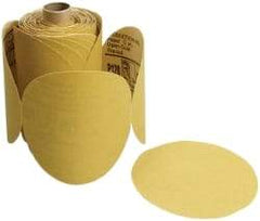 3M - 5" Diam, 320 Grit FEPA, Aluminum Oxide Adhesive PSA Disc - Gold, C Weighted Backing, Flexible, 12,000 Max RPM - Industrial Tool & Supply