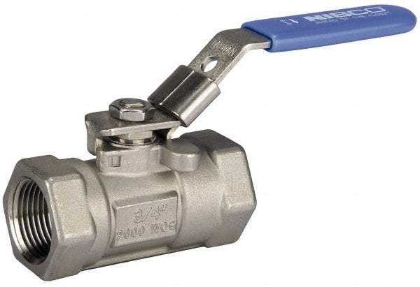 NIBCO - 1/2" Pipe, Reduced Port, Carbon Steel Standard Ball Valve - 1 Piece, Inline - One Way Flow, FNPT x FNPT Ends, Oval Handle, 2,000 WOG - Industrial Tool & Supply