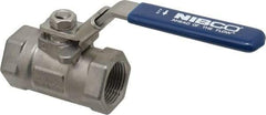 NIBCO - 1" Pipe, Reduced Port, Stainless Steel Fire Safe Ball Valve - 1 Piece, Inline - One Way Flow, FNPT x FNPT Ends, Locking Lever Handle, 2,000 WOG - Industrial Tool & Supply