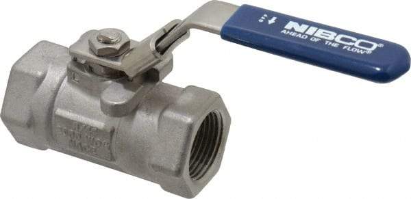 NIBCO - 3/4" Pipe, Reduced Port, Carbon Steel Fire Safe Ball Valve - 1 Piece, Inline - One Way Flow, FNPT x FNPT Ends, Locking Lever Handle, 2,000 WOG - Industrial Tool & Supply
