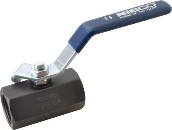 NIBCO - 1" Pipe, Carbon Steel Standard Ball Valve - 1 Piece, Inline - One Way Flow, FNPT x FNPT Ends, Lever Handle, 2,000 WOG - Industrial Tool & Supply