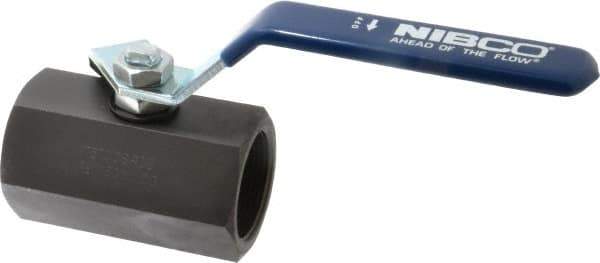 NIBCO - 1-1/2" Pipe, Carbon Steel Standard Ball Valve - 1 Piece, Inline - One Way Flow, FNPT x FNPT Ends, Lever Handle, 1,500 WOG - Industrial Tool & Supply