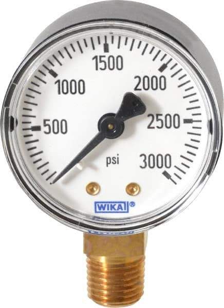 Wika - 2" Dial, 1/4 Thread, 0-3,000 Scale Range, Pressure Gauge - Lower Connection Mount, Accurate to 3-2-3% of Scale - Industrial Tool & Supply