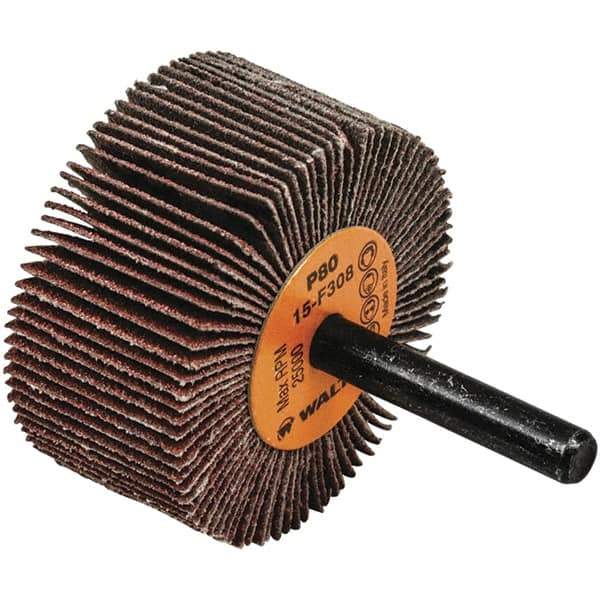 WALTER Surface Technologies - 2" Diam x 1" Face Width, Medium Aluminum Oxide Coated Mounted Flap Wheel - 1/4" Shank Mount, 80 Grit, Cloth Backing, 25,000 Max RPM - Industrial Tool & Supply