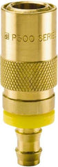 Parker - Nonthreaded Brass Hydraulic Hose Push-Lok Hose Barb Coupler & Straight Fitting - 200 psi, 6 GPM, 3/8" Hose Diam, Series Moldmate - Industrial Tool & Supply