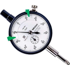Mitutoyo - 1mm Range, 0-100 Dial Reading, 0.001mm Graduation Dial Drop Indicator - 57mm Dial, 0.1mm Range per Revolution, 0.005mm Accuracy, Revolution Counter - Industrial Tool & Supply