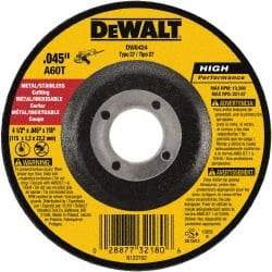 DeWALT - 60 Grit, 4-1/2" Wheel Diam, 7/8" Arbor Hole, Type 27 Depressed Center Wheel - Aluminum Oxide, Resinoid Bond, 13,300 Max RPM - Industrial Tool & Supply