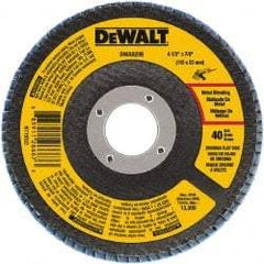 DeWALT - 40 Grit, 4-1/2" Disc Diam, 7/8" Center Hole, Type 29 Zirconia Alumina Flap Disc - 13,300 Max RPM, Poly Cotton Backing, Arbor Attaching System, Coated - Industrial Tool & Supply