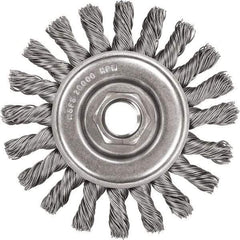 DeWALT - 5" OD, 5/8-11 Arbor Hole, Knotted Stainless Steel Wheel Brush - 3/8" Face Width, 7/8" Trim Length, 0.02" Filament Diam, 12,000 RPM - Industrial Tool & Supply