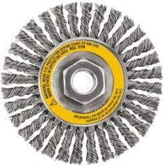 DeWALT - 4" OD, 5/8-11 Arbor Hole, Stringer Bead Stainless Steel Wheel Brush - 3/8" Face Width, 7/8" Trim Length, 0.02" Filament Diam, 20,000 RPM - Industrial Tool & Supply