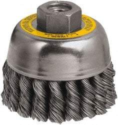 DeWALT - 3" Diam, M10x1.25 Threaded Arbor, Steel Fill Cup Brush - 0.02 Wire Diam, 7/8" Trim Length, 14,000 Max RPM - Industrial Tool & Supply