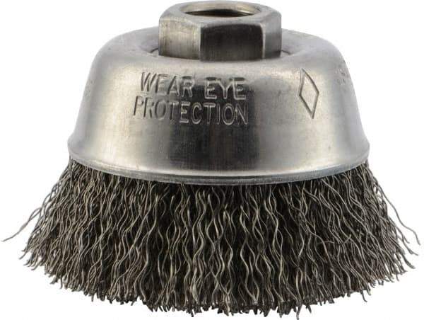 DeWALT - 3" Diam, 5/8-11 Threaded Arbor, Steel Fill Cup Brush - 0.014 Wire Diam, 13/16" Trim Length, 14,000 Max RPM - Industrial Tool & Supply