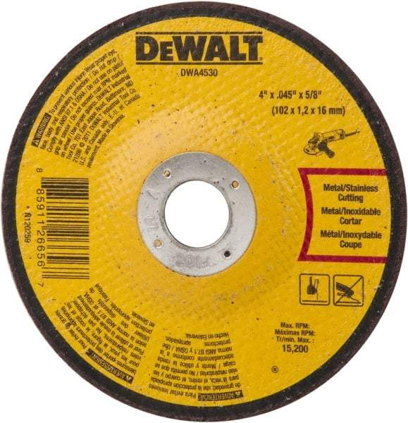 DeWALT - 60 Grit, 4" Wheel Diam, 5/8" Arbor Hole, Type 27 Depressed Center Wheel - Aluminum Oxide, Diamond Matrix Bond, 15,200 Max RPM, Compatible with Angle Grinder - Industrial Tool & Supply