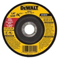 DeWALT - 24 Grit, 4-1/2" Wheel Diam, 1/4" Wheel Thickness, 7/8" Arbor Hole, Type 27 Depressed Center Wheel - Aluminum Oxide, Diamond Matrix Bond, 13,300 Max RPM, Compatible with Angle Grinder - Industrial Tool & Supply