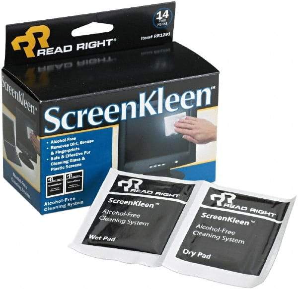 READ RIGHT - Pre-Moistened Screen Cleaning Wipes - Box, 5" x 5" Sheet Size, White - Industrial Tool & Supply