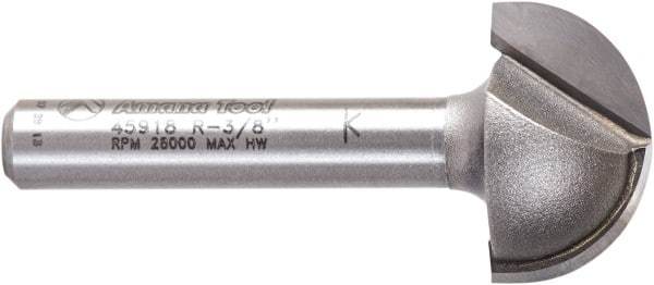 Amana Tool - 3/4" Cut Diam, 7/16" Length of Cut, 2 Flute Core Box Edge Profile Router Bit - Carbide-Tipped, 1/4" Shank Diam, 1-3/4" OAL, Uncoated - Industrial Tool & Supply