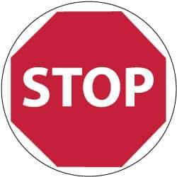 NMC - Stop, Anti-Skid Pressure-Sensitive Vinyl Floor Sign - Round, White on Red, Adhesive Backed, For Accident Prevention - Industrial Tool & Supply