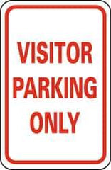 NMC - "Visitor Parking Only", 12" Wide x 18" High, Aluminum Parking Lot Traffic Signs - 0.063" Thick, Red on White, Rectangle, Post Mount - Industrial Tool & Supply