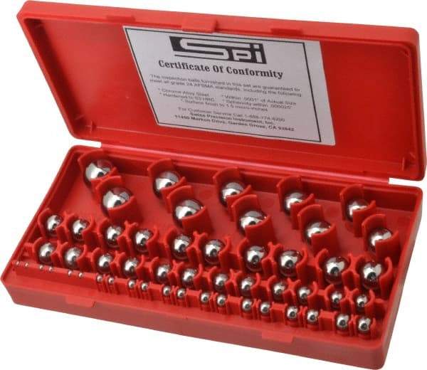 SPI - 1/8 to 1 Inch Diameter, Chrome Steel, Gage Ball Set - 0.0001 Inch Tolerance, Grade 24 Accuracy - Industrial Tool & Supply